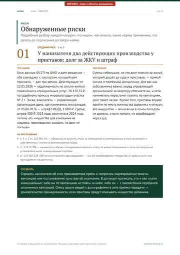 Страница 4 образца отчёта: Риски