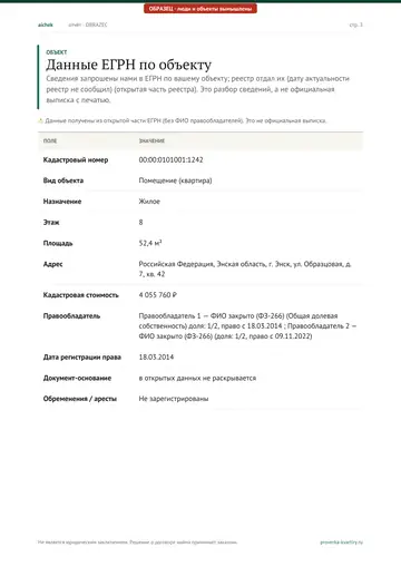 Страница 3 образца отчёта: Объект