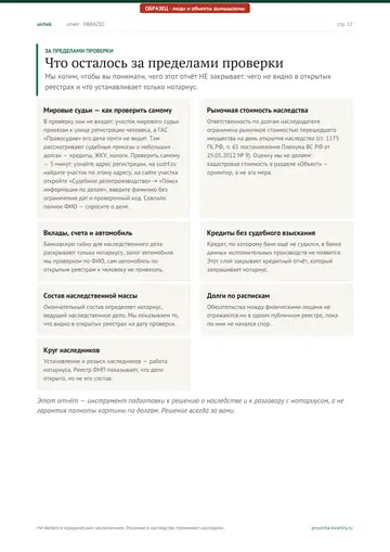 Страница 12 образца отчёта: За пределами проверки