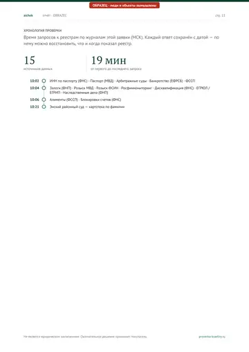Страница 11 образца отчёта: Реестры (продолжение)