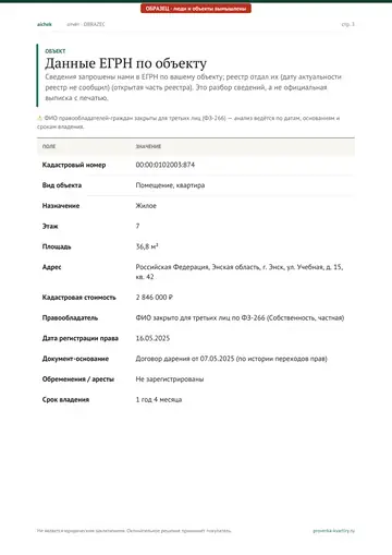 Страница 3 образца отчёта: Объект