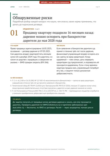 Страница 8 образца отчёта: Риски