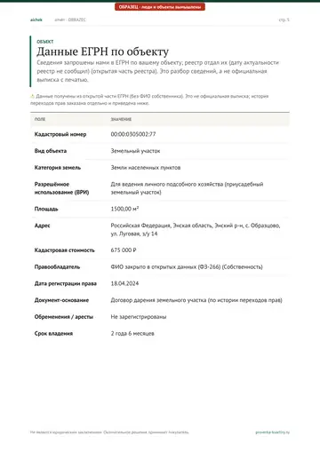 Страница 5 образца отчёта: Объект