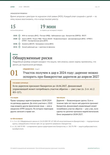 Страница 13 образца отчёта: Риски